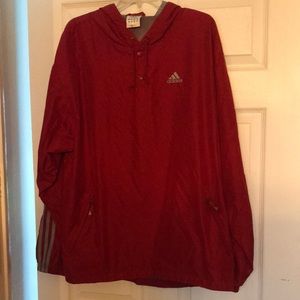 Men’s red and gray Adidas size large Light weight pull over jacket with hood